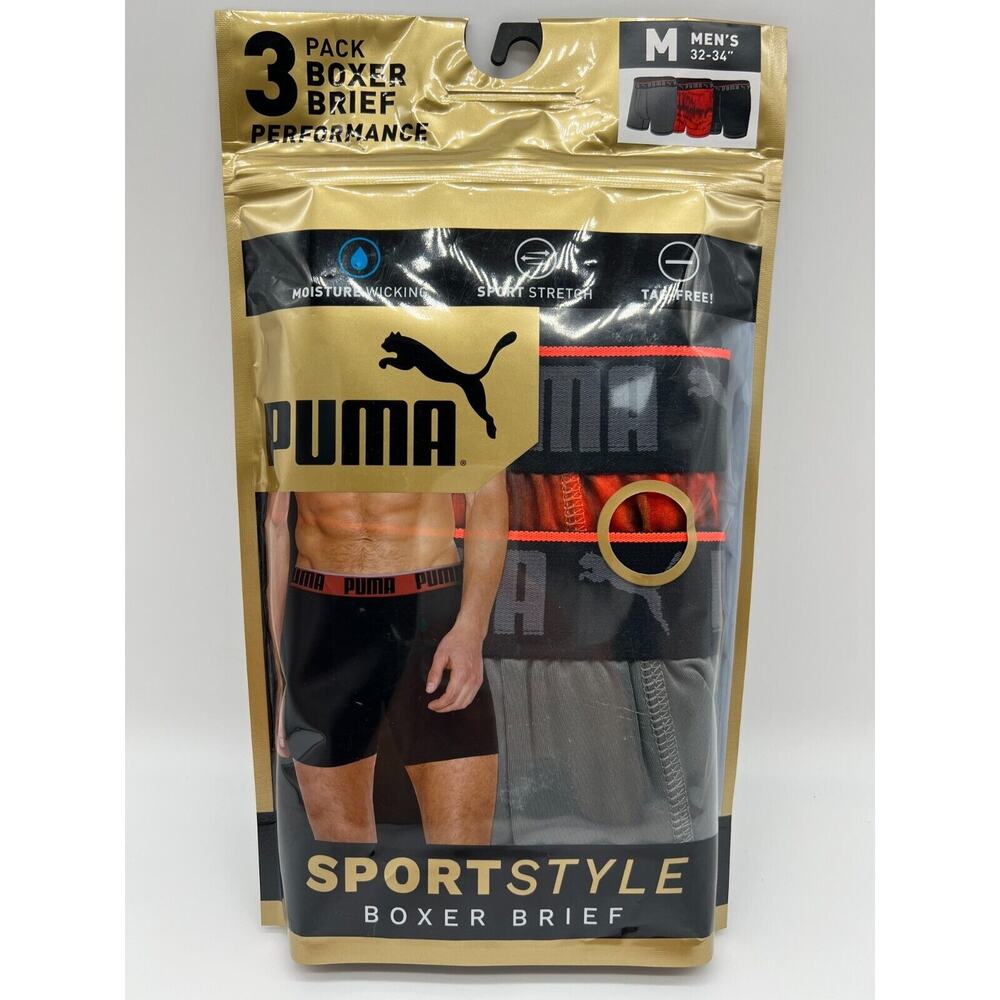 PUMA Men's Performance Sport Style Boxer Brief 3 Pack Multicolor Size M 32-34*.